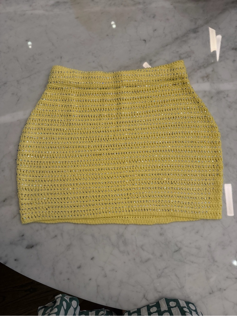 Meshki Yellow Crochet Mini Skirt